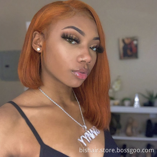 Wholesale Brazilian human hair bob wig with bangs short bob wig for black women pre plucked virgin hair Tlace wig with baby hair